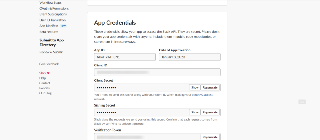app credentials