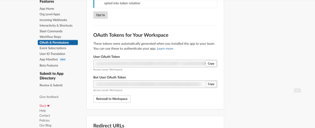 user oauth token