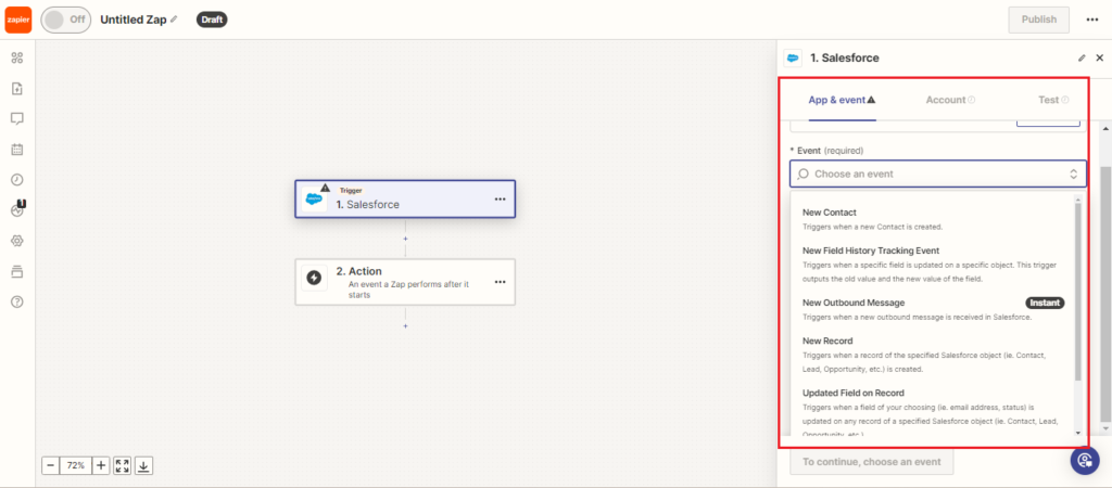 Choose Salesforce as the Trigger App 3