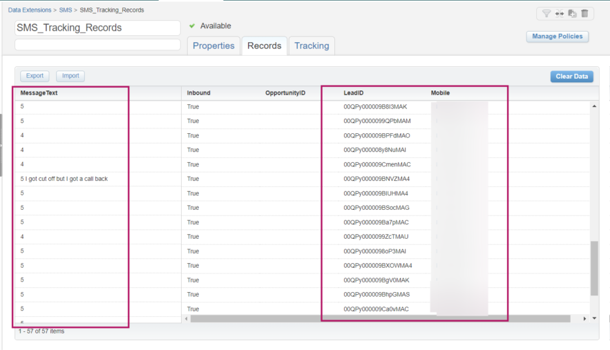 nsiq sms tracking records