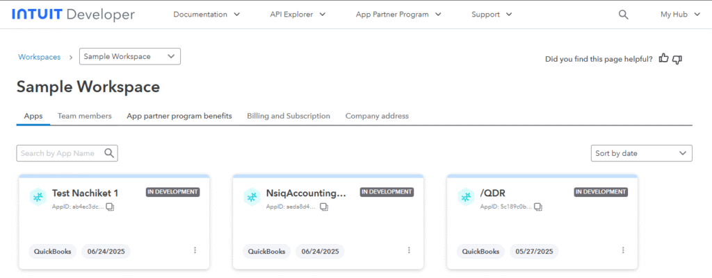 Creating an App in QuickBooks Developer