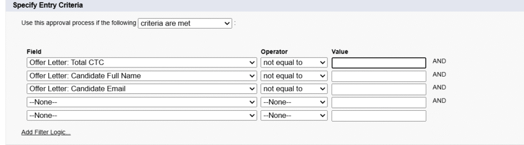 Step 4 set entry criteria