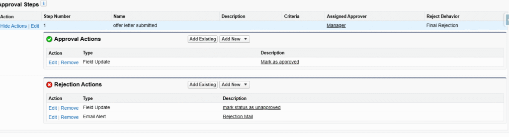 Step 7 Define Approval & Rejection Action